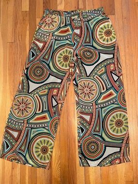MARA’S COLLECTION Vibrant Boho Hippie Pattern Chiffon Palazzo Summer Flowy Pants